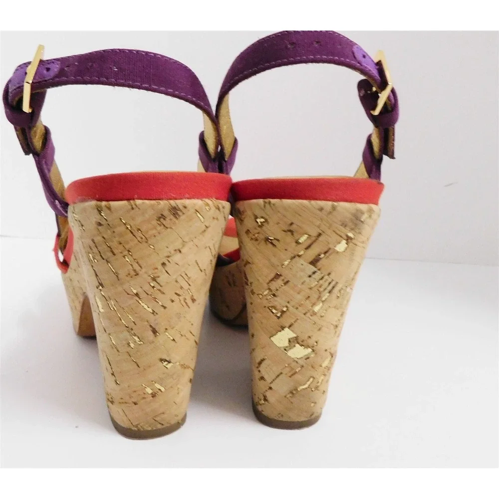 Kate‎ Spade Red Purple Strappy Cork Platform Heel Sandals 6.5 M